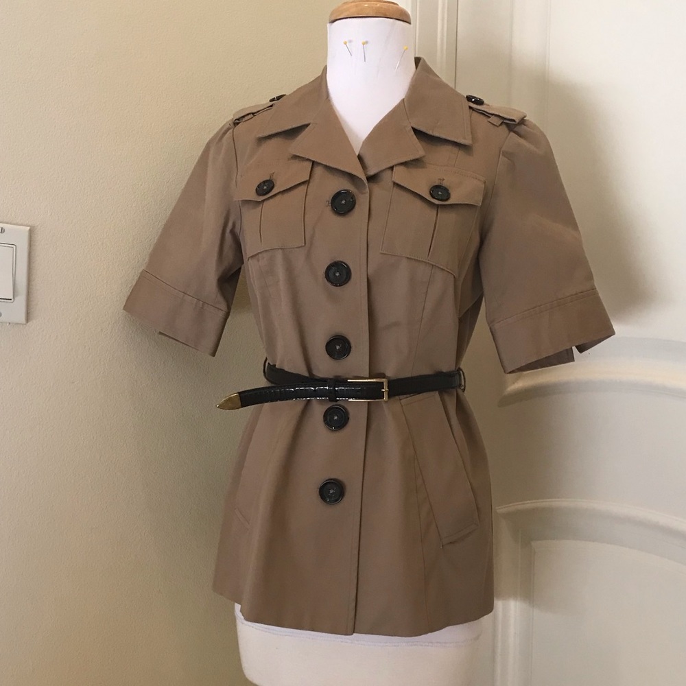 INC khaki safari style jacket with belt